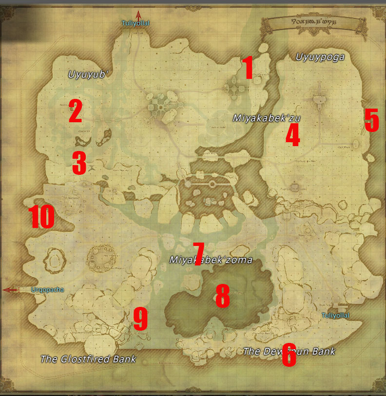All Kozama'uka Aether Currents on the map in Final Fantasy XIV: Dawntrail