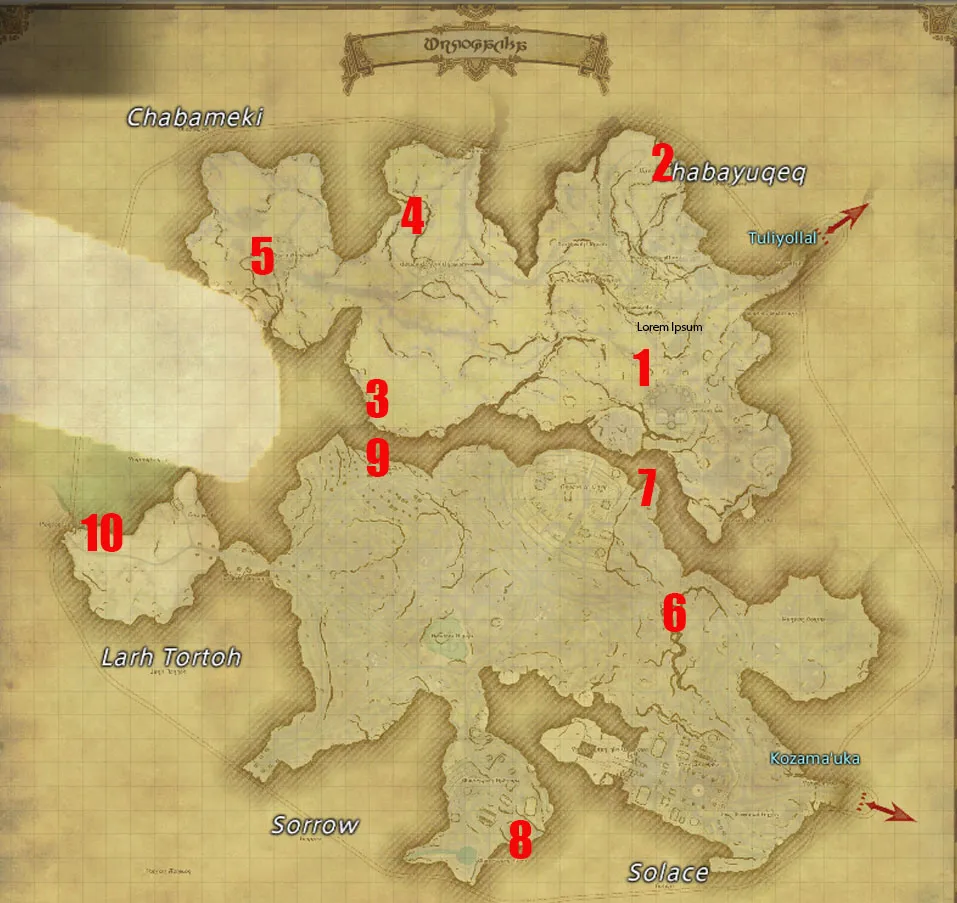 All Urqopacha Aether Currents on the map in FFXIV: Dawntrail