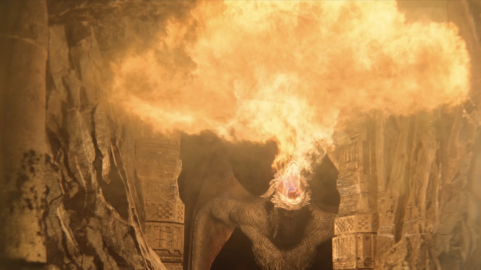 Dreamfyre breathing fire in House of the Dragon