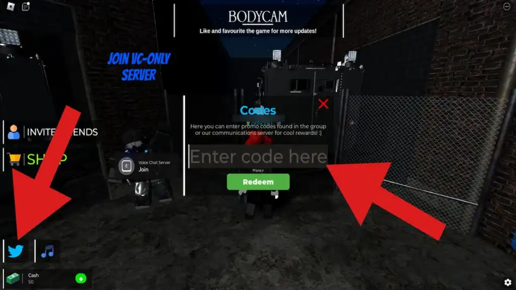 How to redeem codes in Roblox Bodycam