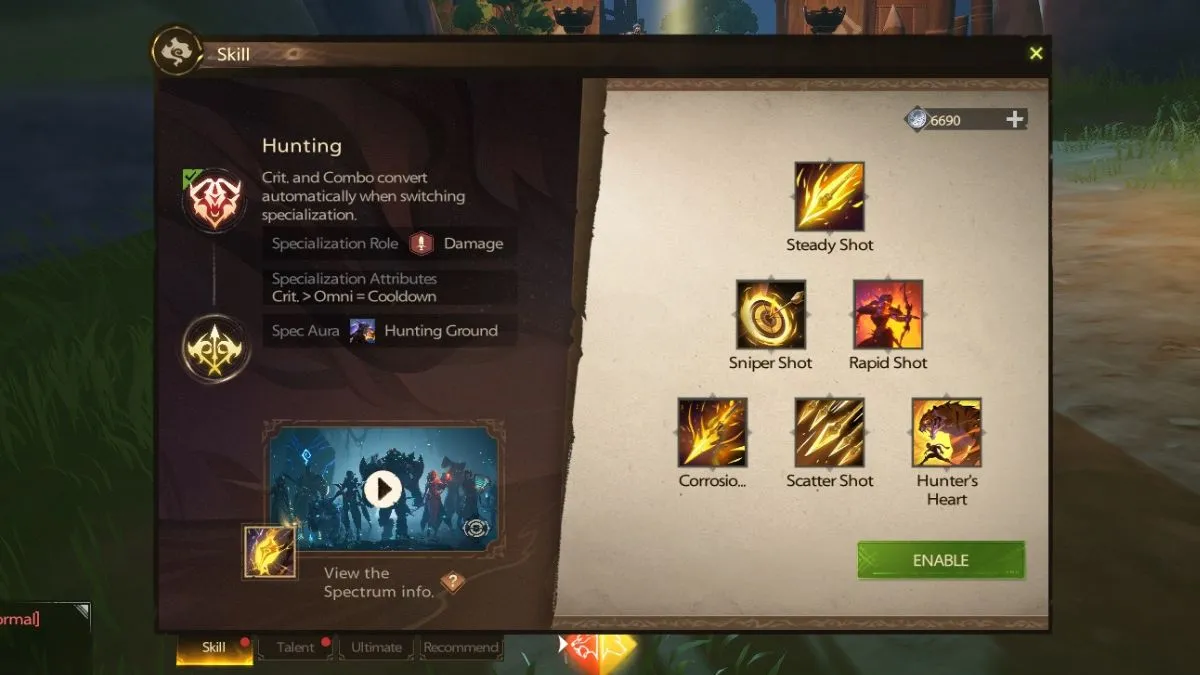 Screenshot of the Hunting Ranger skill tree from Tarisland