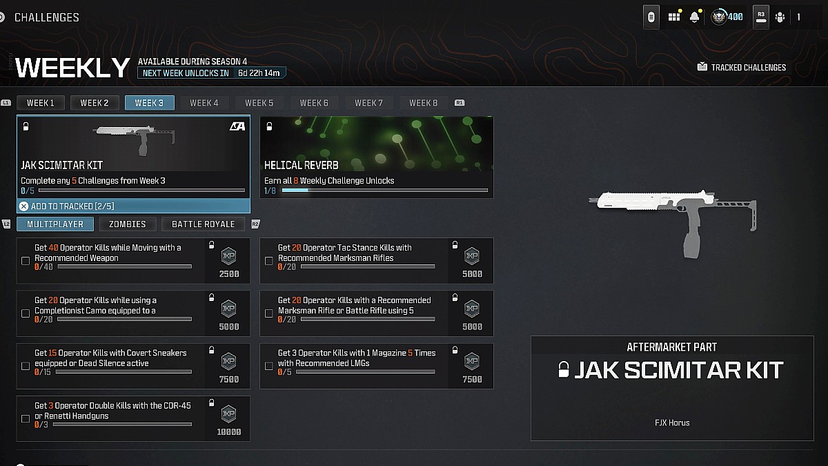 JAK Scimitar Kit challenges in MW3 and Warzone.