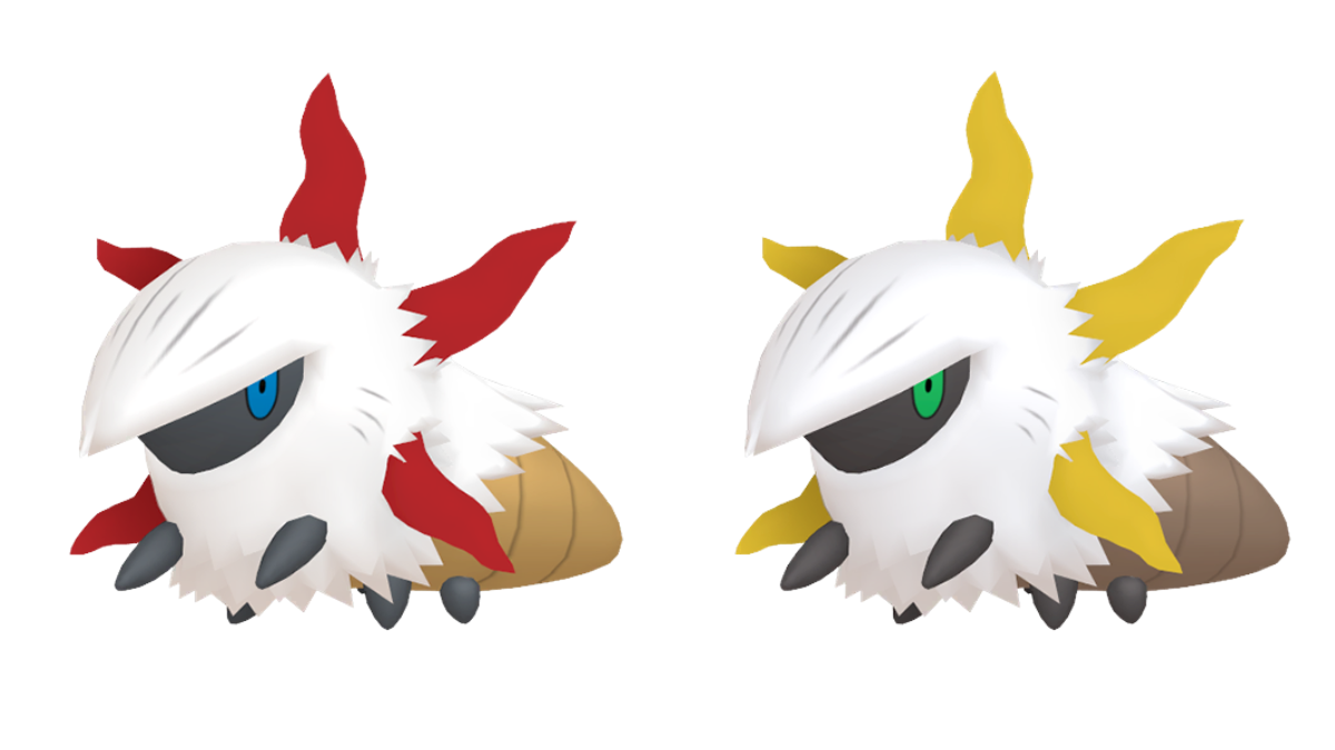 Images of the standard and shiny version of Larvesta in Pokemon GO