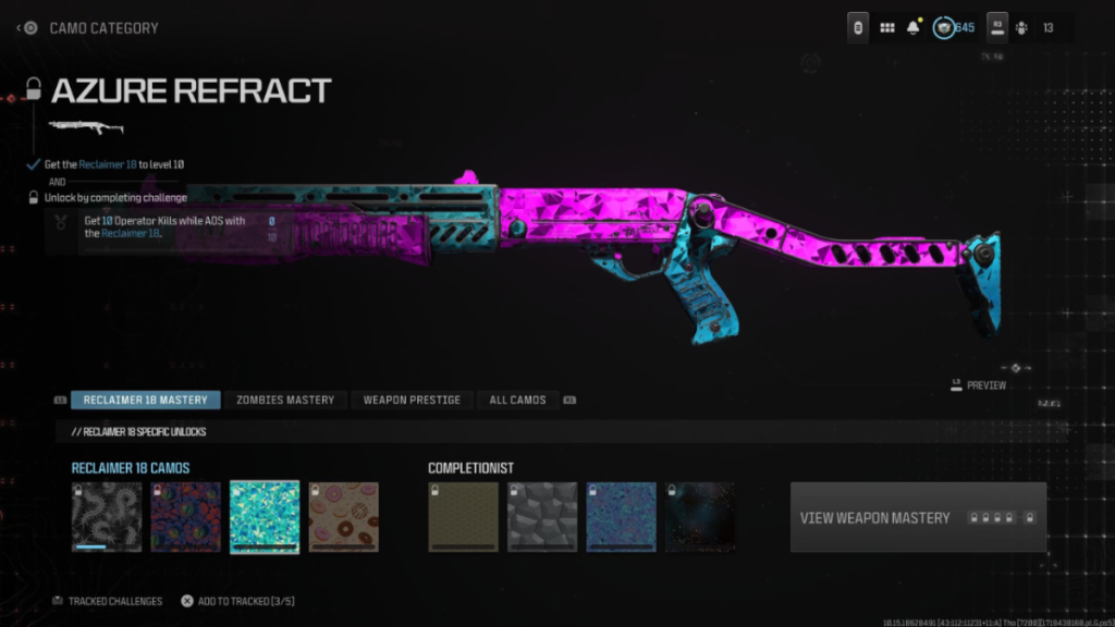 Image of the Azure Refract camo cosmetic on a gun in Warzone