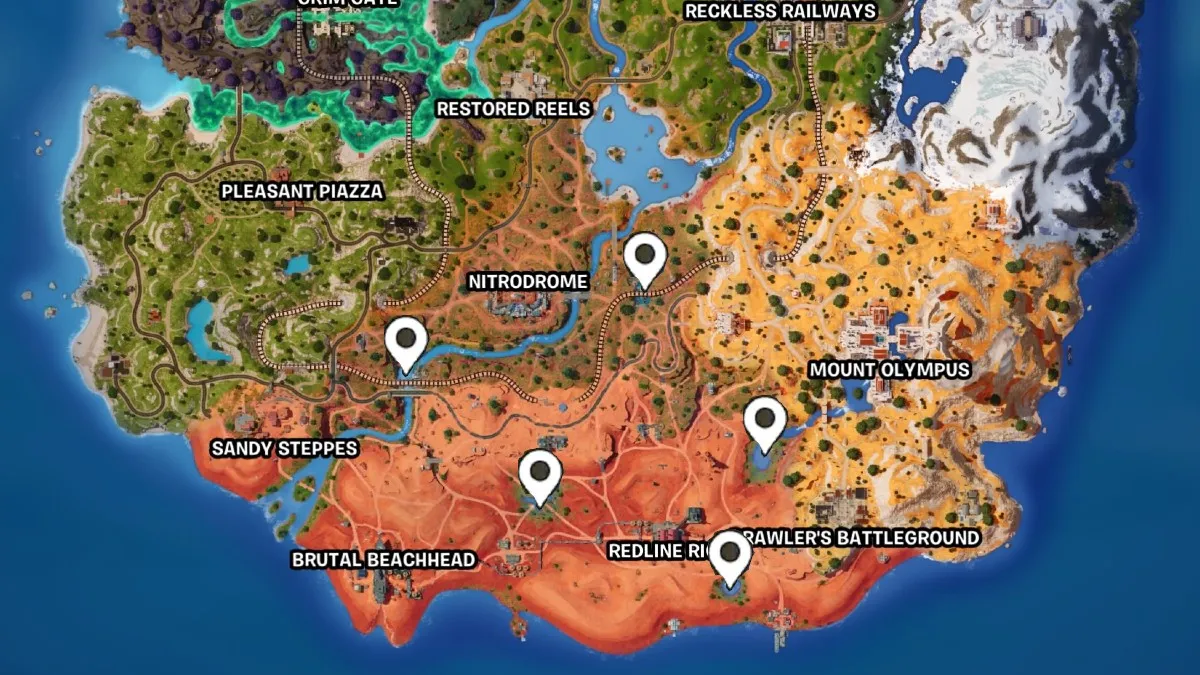 Oasis Pool locations on the Fortnite map.