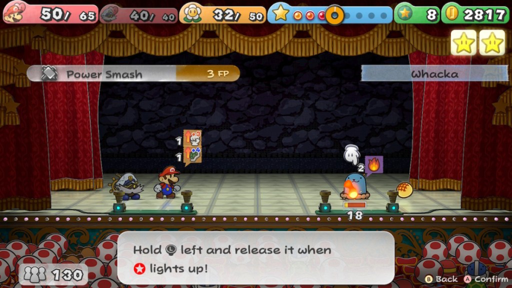 Mario prepaers to Power Smash Whacka in Paper Mario: The Thousand-Year Door