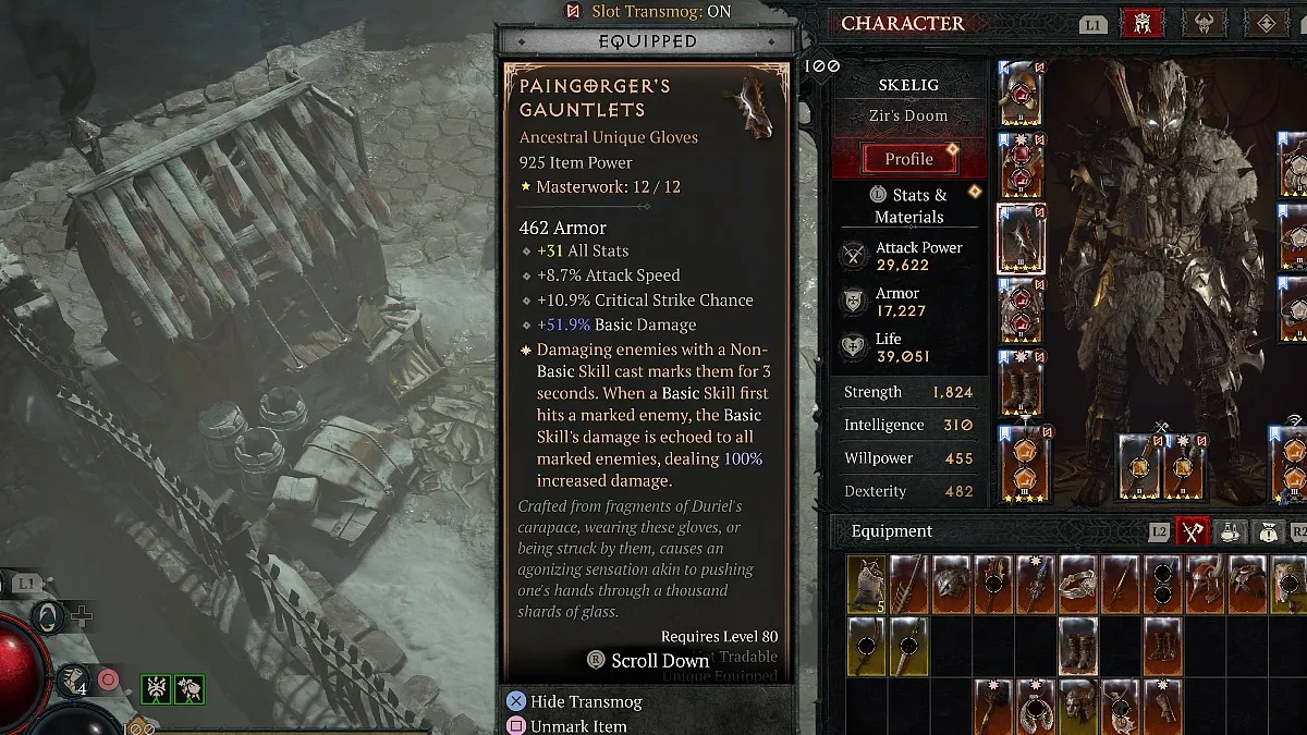 Paingorger's Gauntlets Stats in Diablo 4.