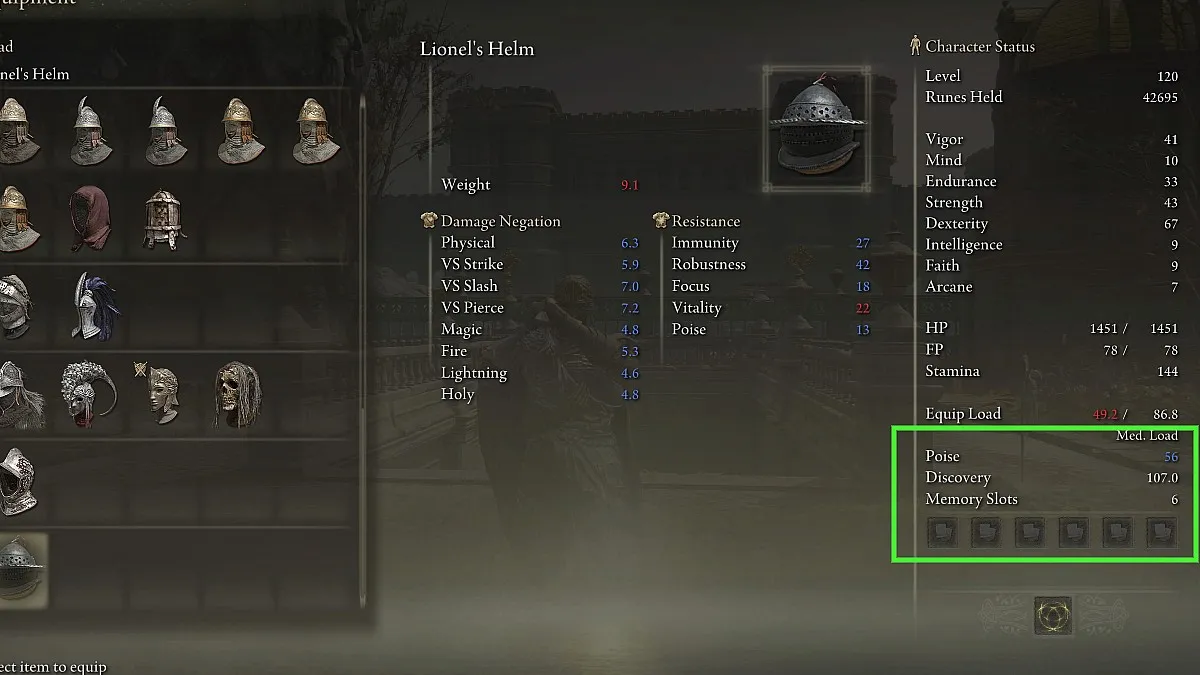 Image of poise stats on armor in Elden Ring.