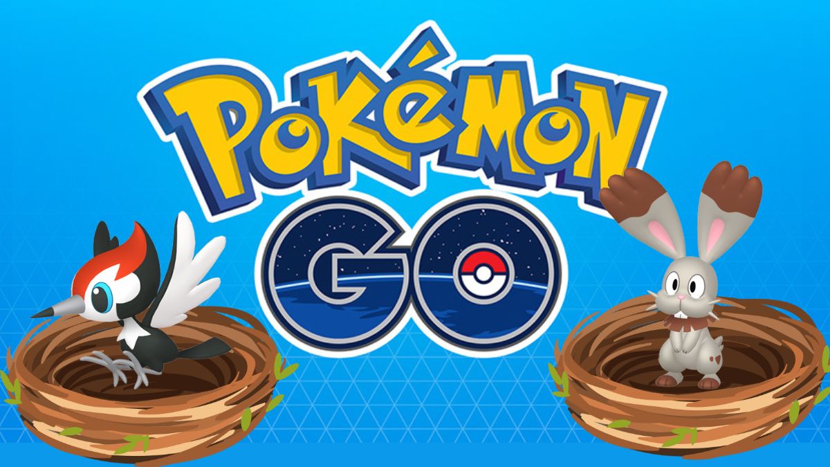 Image of the Pokemon GO logo featuring two nests with Pokemon inside