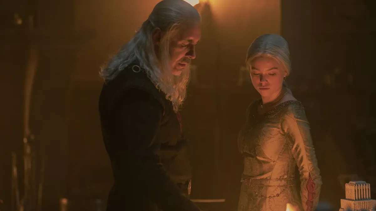Rhaenyra and Viserys in House of the Dragon Episode 1