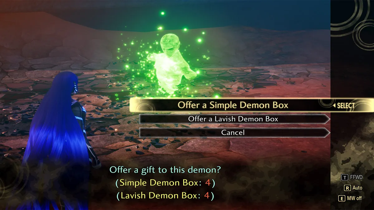 Image of offering a gift to the demon Aeros in Shin Megami Tensei V: Vengeance