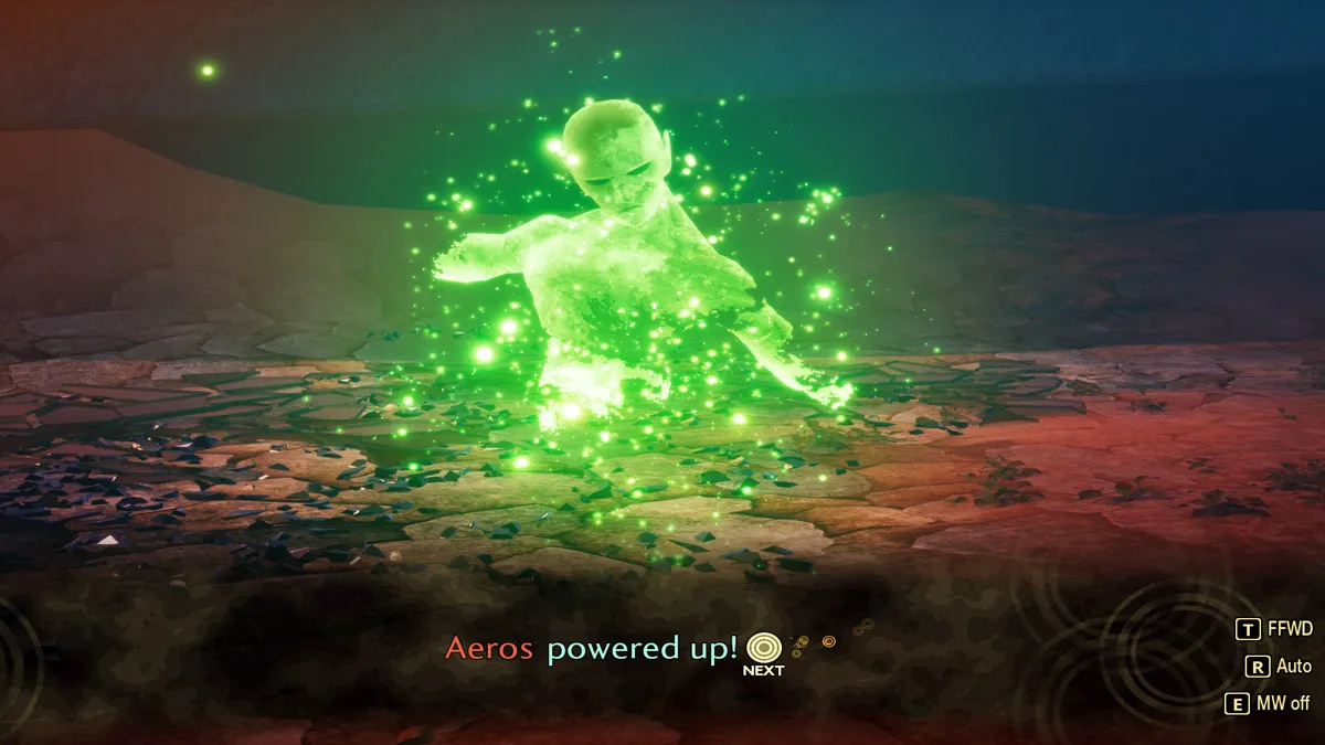 Image of the demon Aeros receiving a gift and being powered up in Shin Megami Tensei V: Vengeance