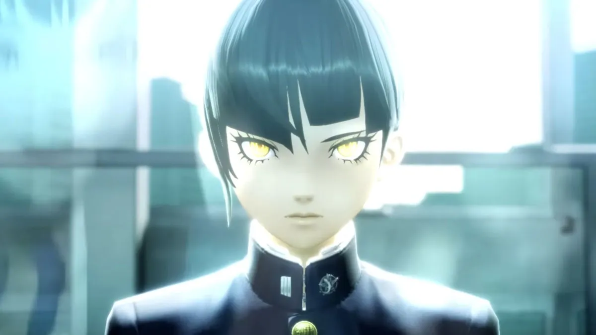 SMT V Vengeance screenshot of the protagonist's face looking forward.