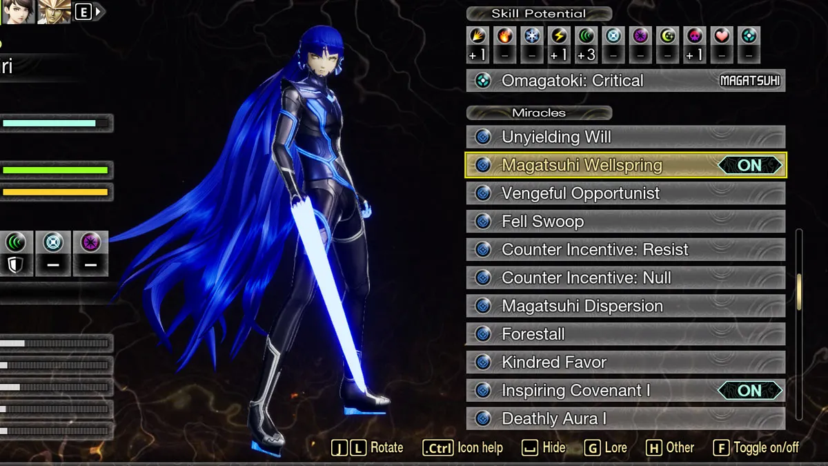 A screenshot of a menu in SMT V showing some of the Miracles you can toggle.