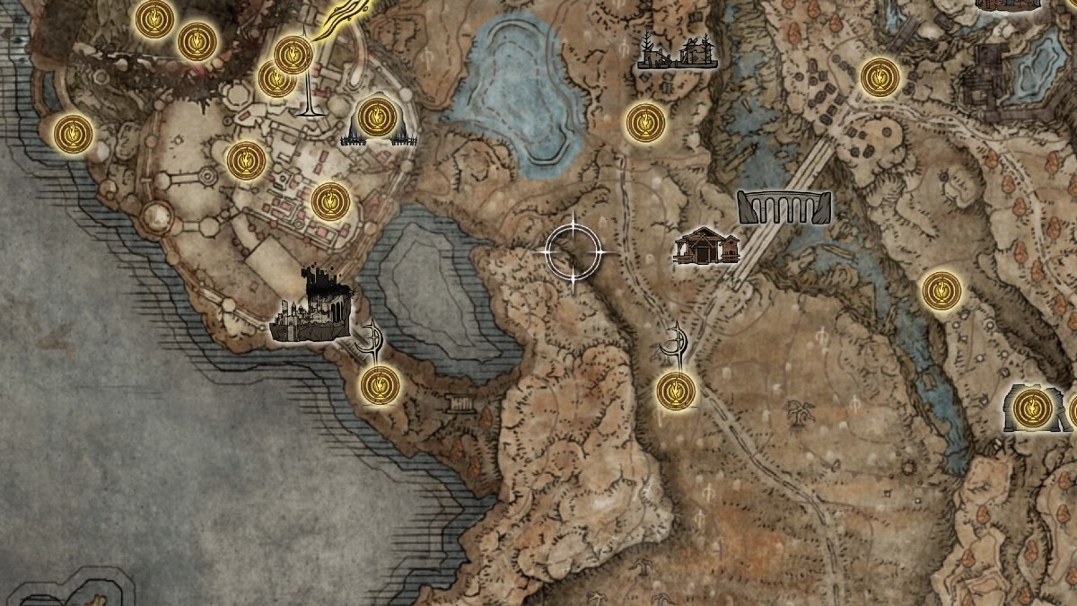 Image of the map with the cursor hovering over the spot where you can find the Savage Lion's Claw in Elden RIng