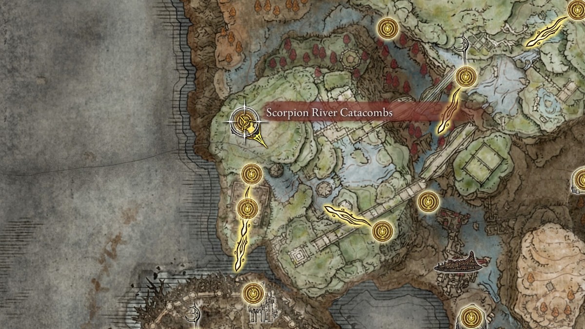 Scorpion River Catacombs on the Rauh Ancient Base Ruins map in Elden Ring: Shadow of the Erdtree.