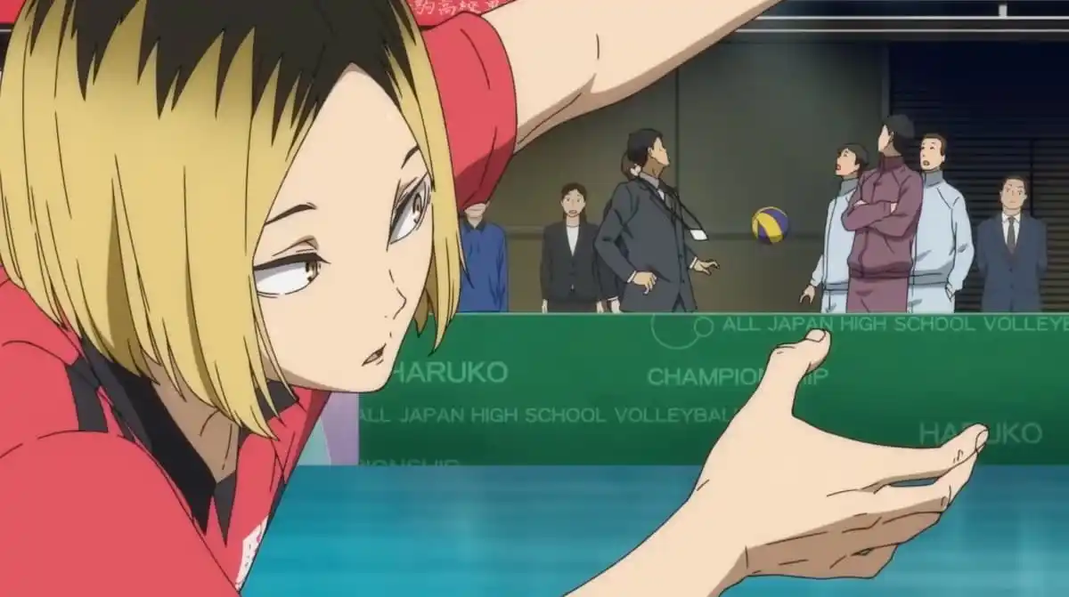 a still of kenma missing the ball in haikyu!! the dumpster battle