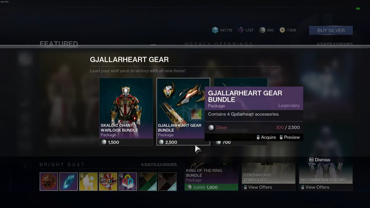 a screenshot of the gjallarheart bundle with the skimmer in destiny 2