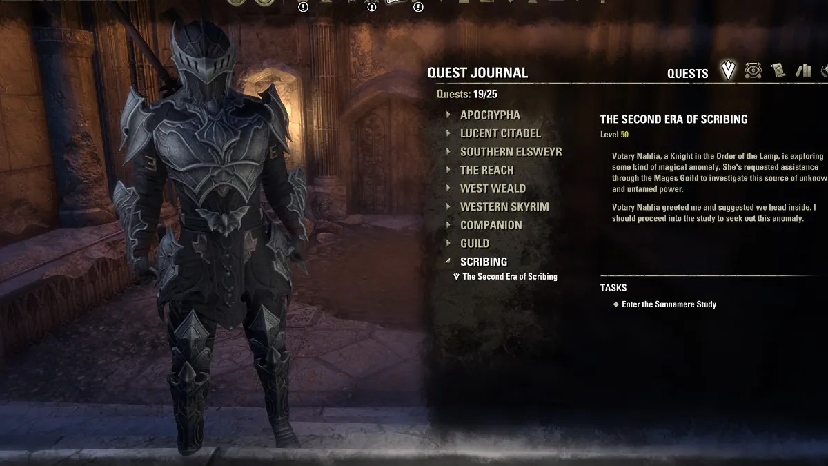 The Second Era of Scribing quest in the journal for ESO.
