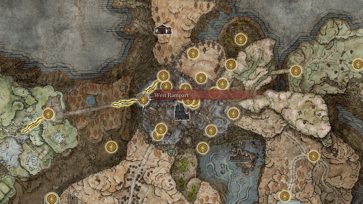 Image of a map highlighting West Rampart in the Shadow Keep of Elden Ring.