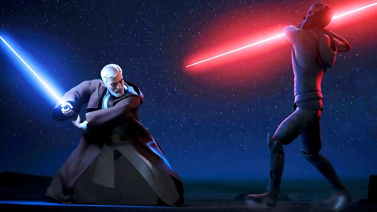 Obi-Wan Kenobi vs. Darth Maul in Star Wars Rebels Season 3, Episode 20, "Twin Suns"