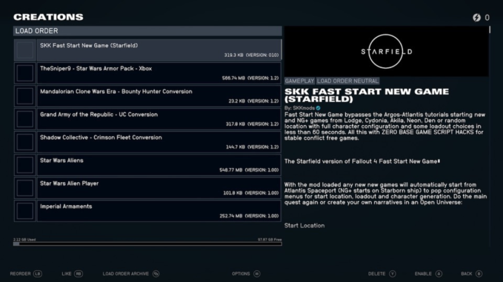 Starfield Creations Load Order