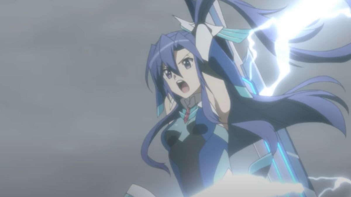 Screenshot of a battle scene in the anime Symphogear