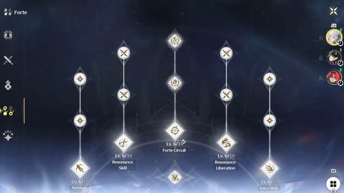 Jinhsi's Forte abilities screen in Wuthering Waves.