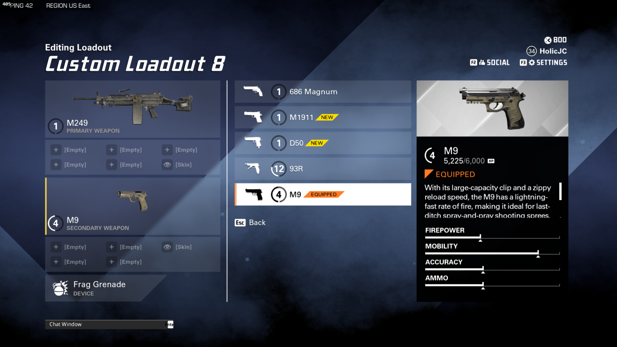 The M9's stats in XDefiant. Screenshot by The Escapist
