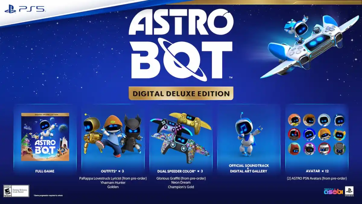The bonuses for the digital deluxe editon of Astro Bot. 