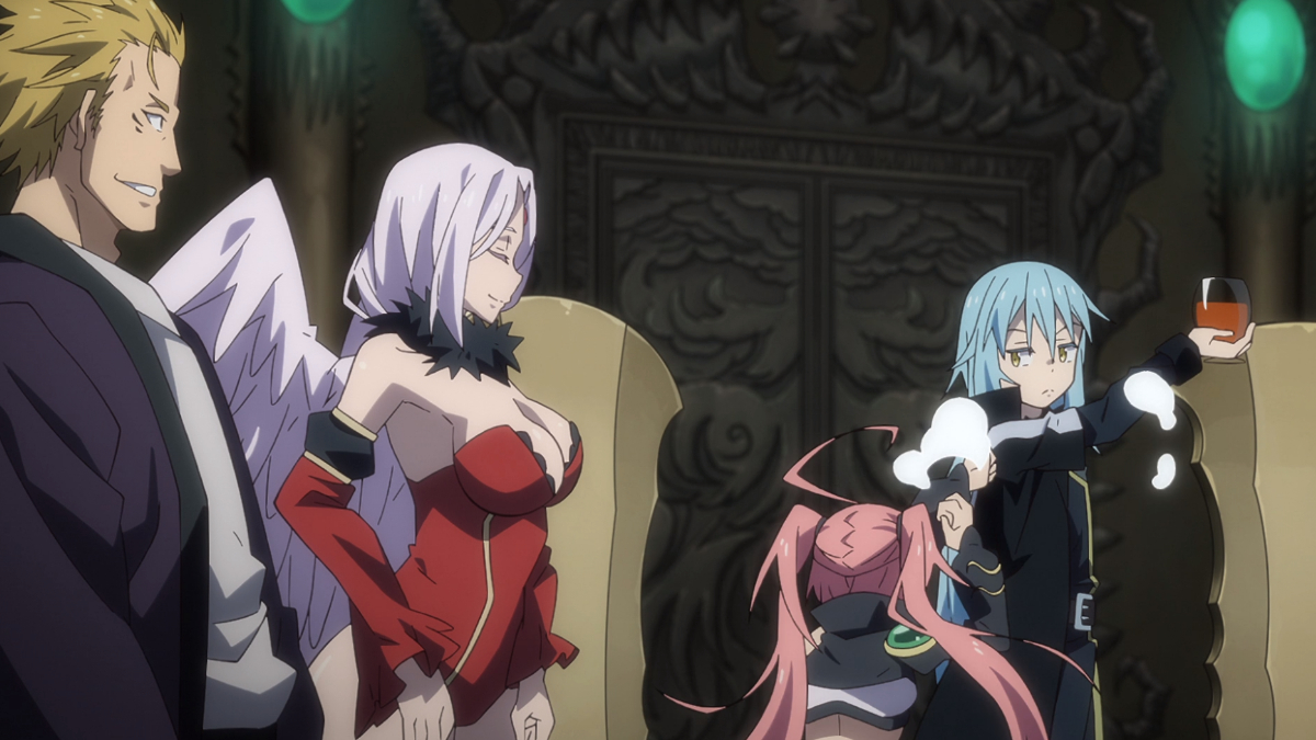 Image of the characters in That Time I Got Reincarnated as a Slime, with one character have a lot of exposed cleavage