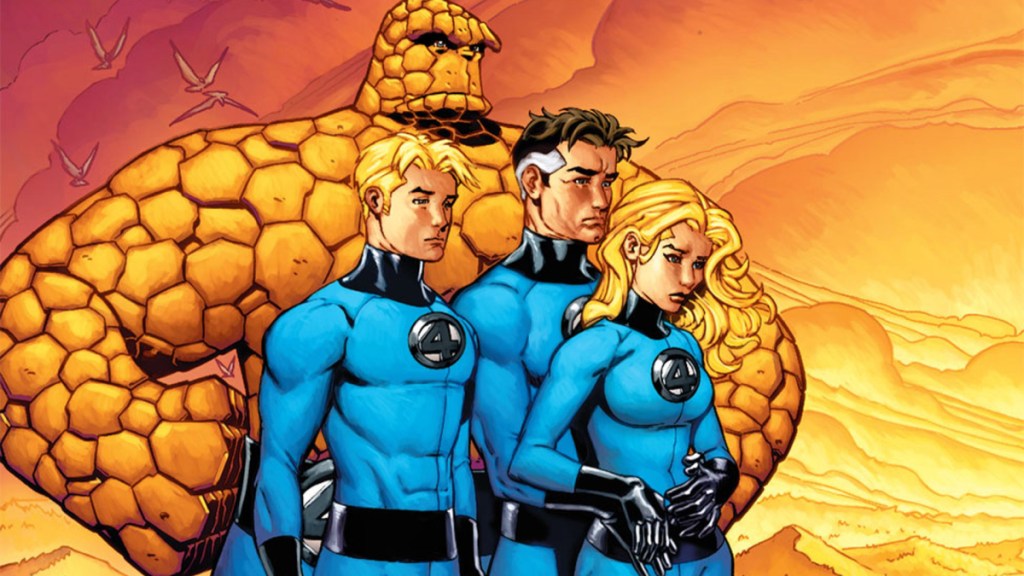 The Fantastic Four stand in the sunset
