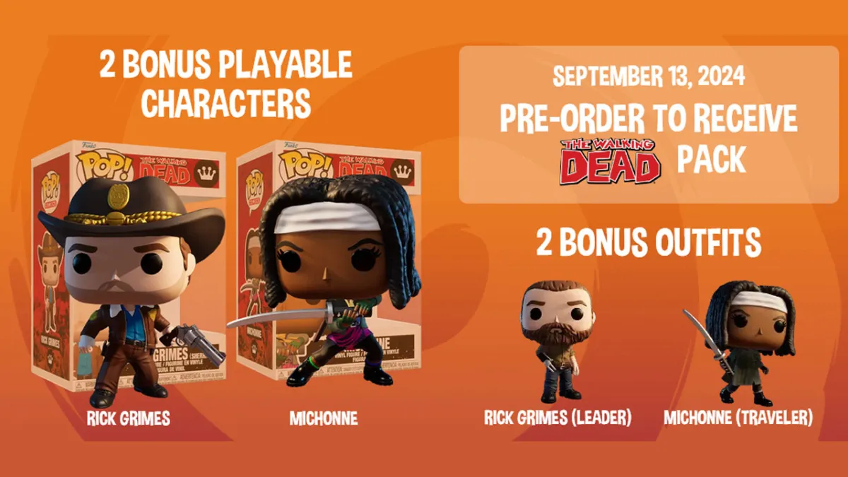 An image of Funko Fusion's pre-order bonus items, two Walking Dead in-game Funko Pops. 