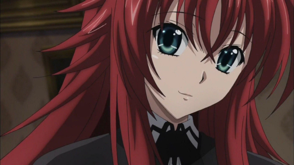 Rias tilts her head and smiles in High School DxD