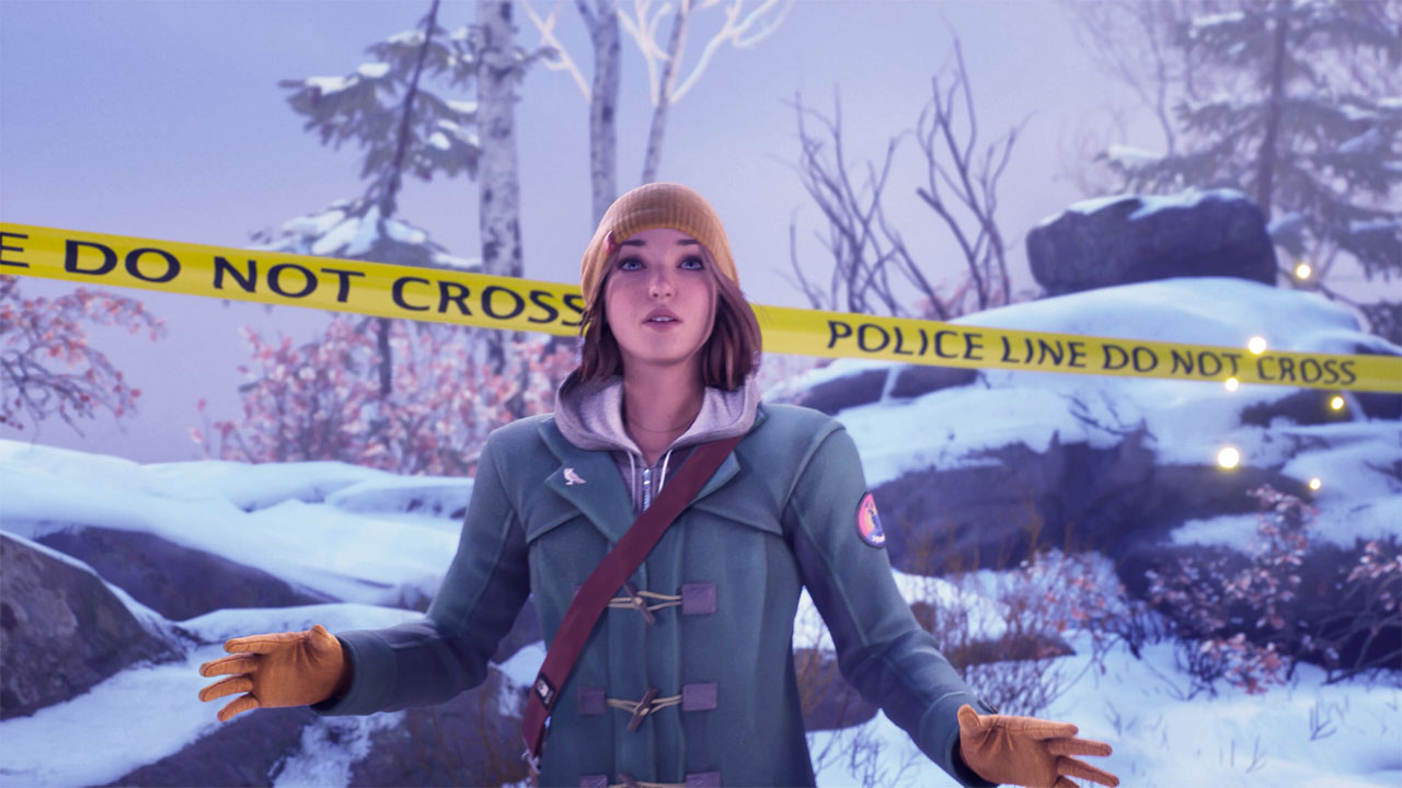 Life is Strange: Double Exposure, Max Caulfield standing in front of a police crime scene tape.