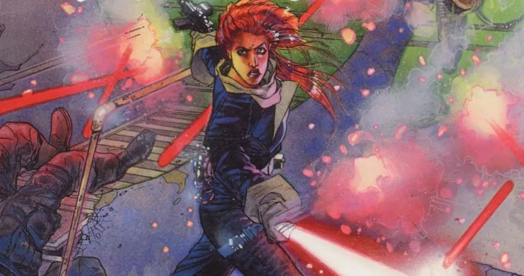 Mara Jade lights her red lightsaber in Star Wars: Mara Jade - by the emperor's hand