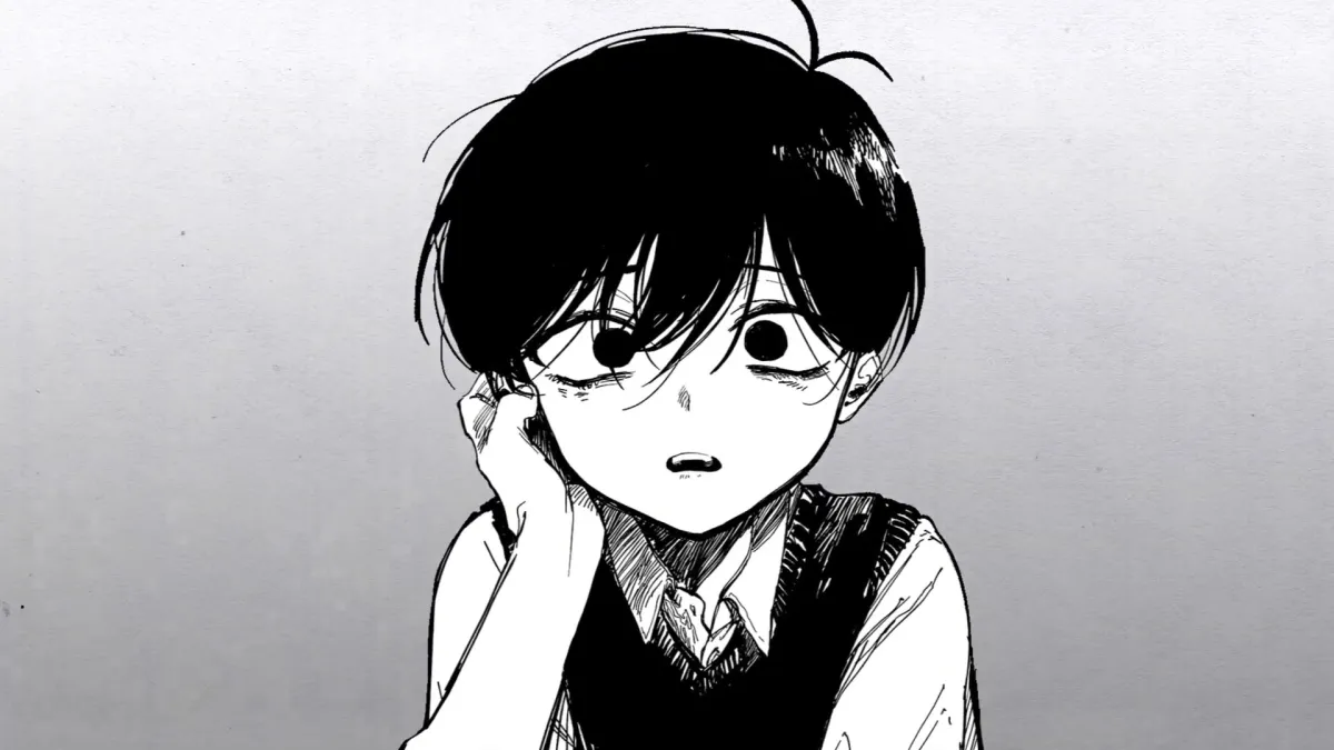 A screenshot from the OMORI manga showing a black-and-white image of protagonist Sunny looking at the reader, as part of an article on the release date and time for chapter 3.