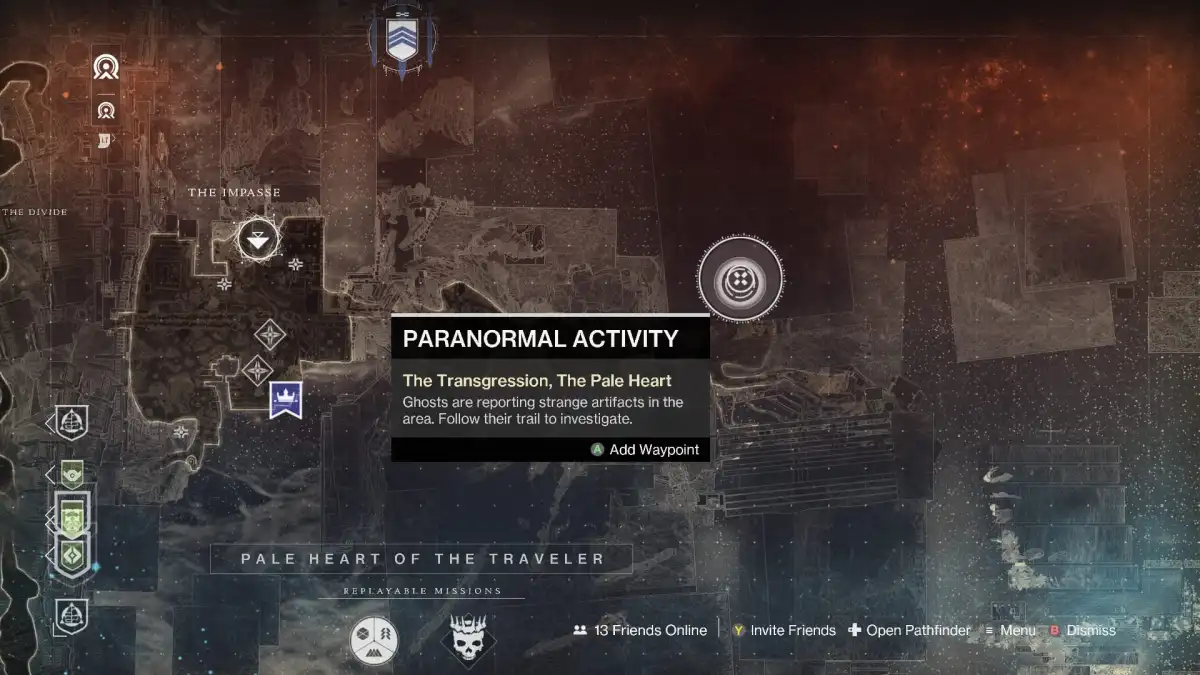 Image of the map of the Pale Heart with Paranormal Activity in Destiny 2