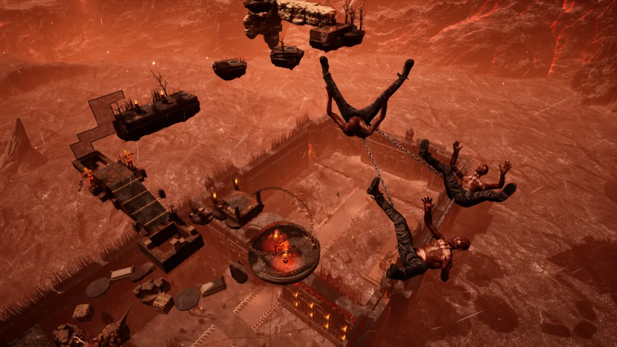 Players falling in Chained Together. This image is part of an article about all Chained Together achievements and how to get them.