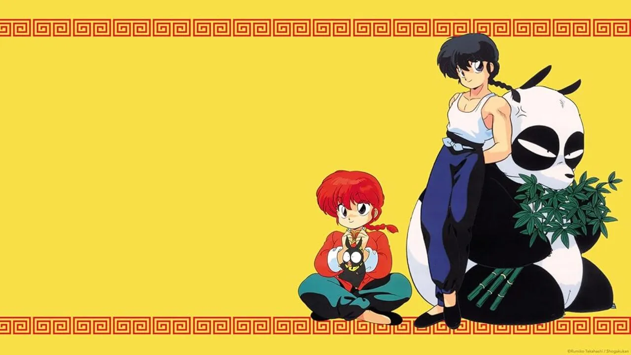 Both versions of Ranma rest with a panda