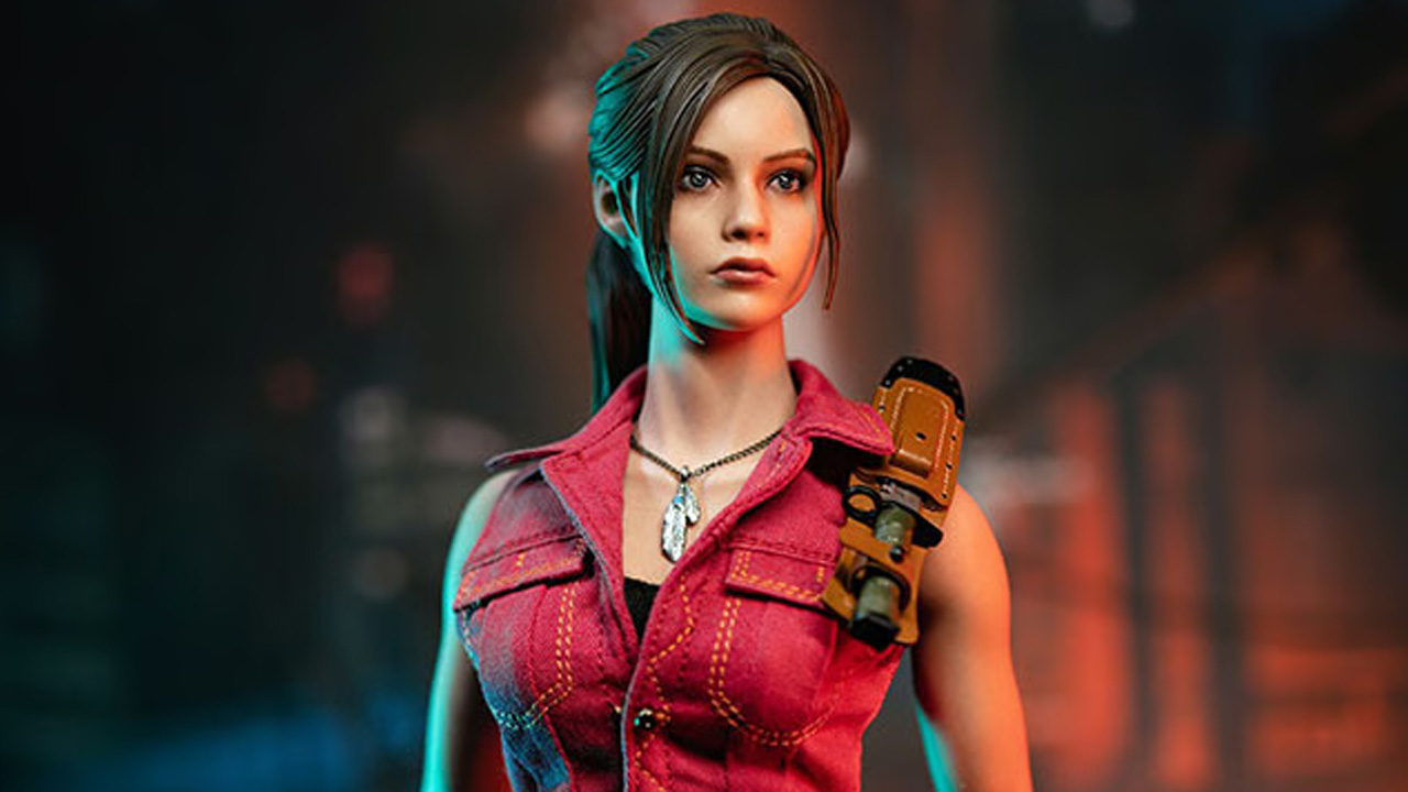 A figure of Claire Redfield in her classic costume from Resident Evil 2.