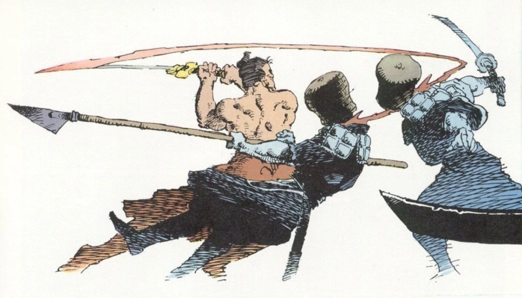The ronin slays two swordsmen in ronin