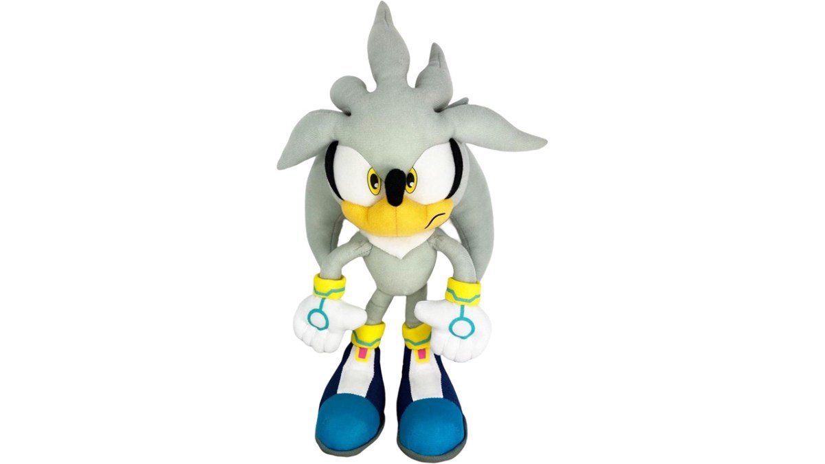 A plush toy of Silver the Hedgehog 