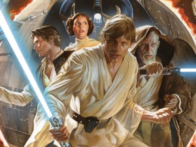 Alex Ross recreates the cover of Star Wars #1, with Luke leading the heroes