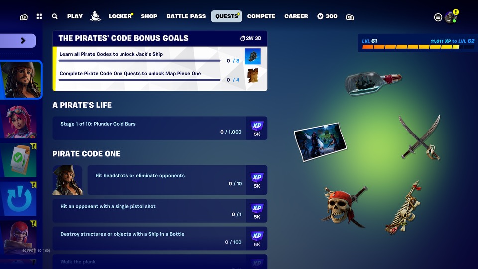 Quêtes du Cursed Sail Pass dans Fortnite dans le cadre d'un article expliquant comment débloquer tous les objets Pirates des Caraïbes dans Fortnite.