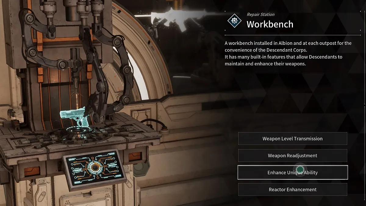 Image of the Workbench menu being used to enhance Unique Abilities in The First Descendant.