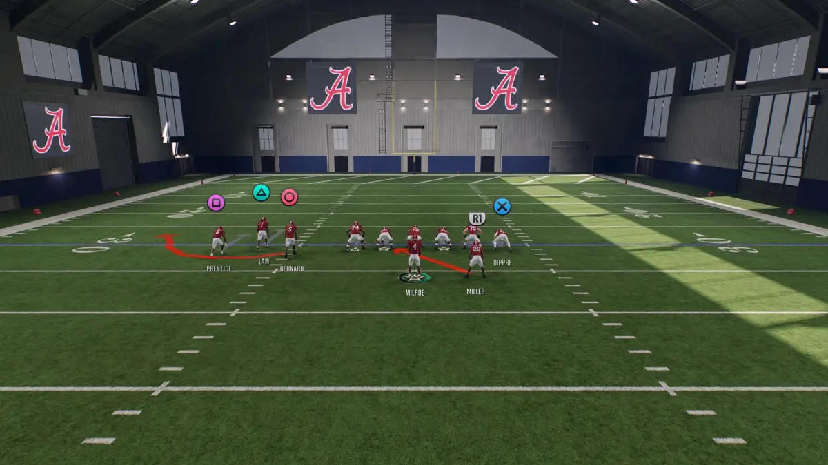 Alabama running an RPO. This image is part of an article about the best RPO plays in EA Sports College Football 25.