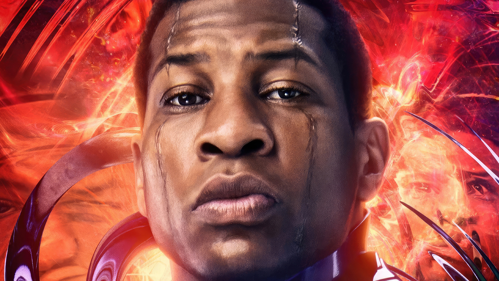 Cropped Ant-Man and the Wasp: Quantumania key art of Jonathan Majors as Kang the Conqueror