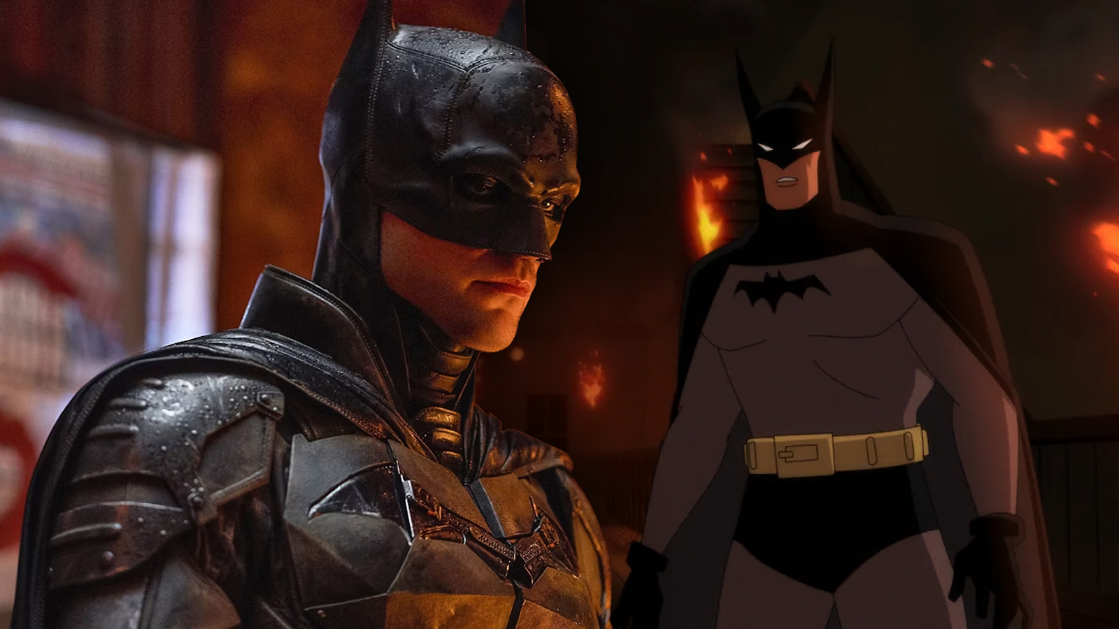 Combined stills from The Batman and Batman: Caped Crusader