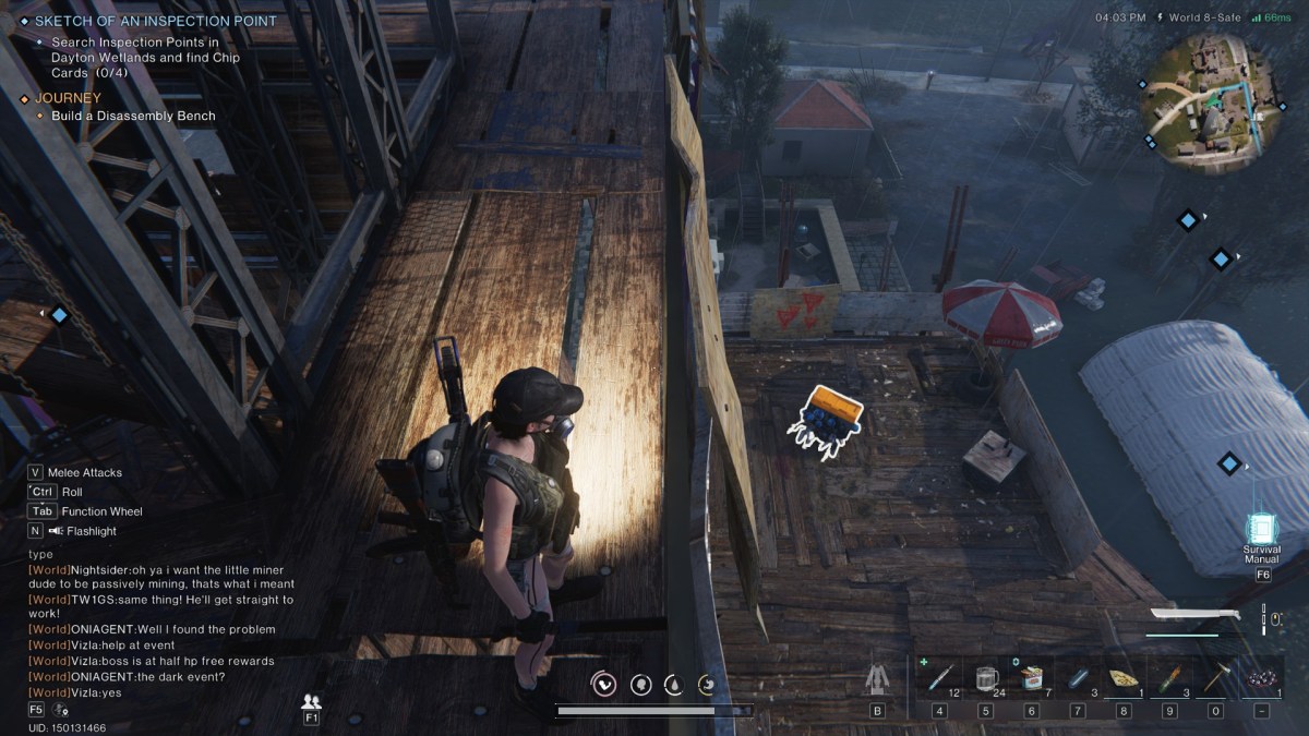 Image of the player looking over the ledge down at a deivant morphic chest in Once Human